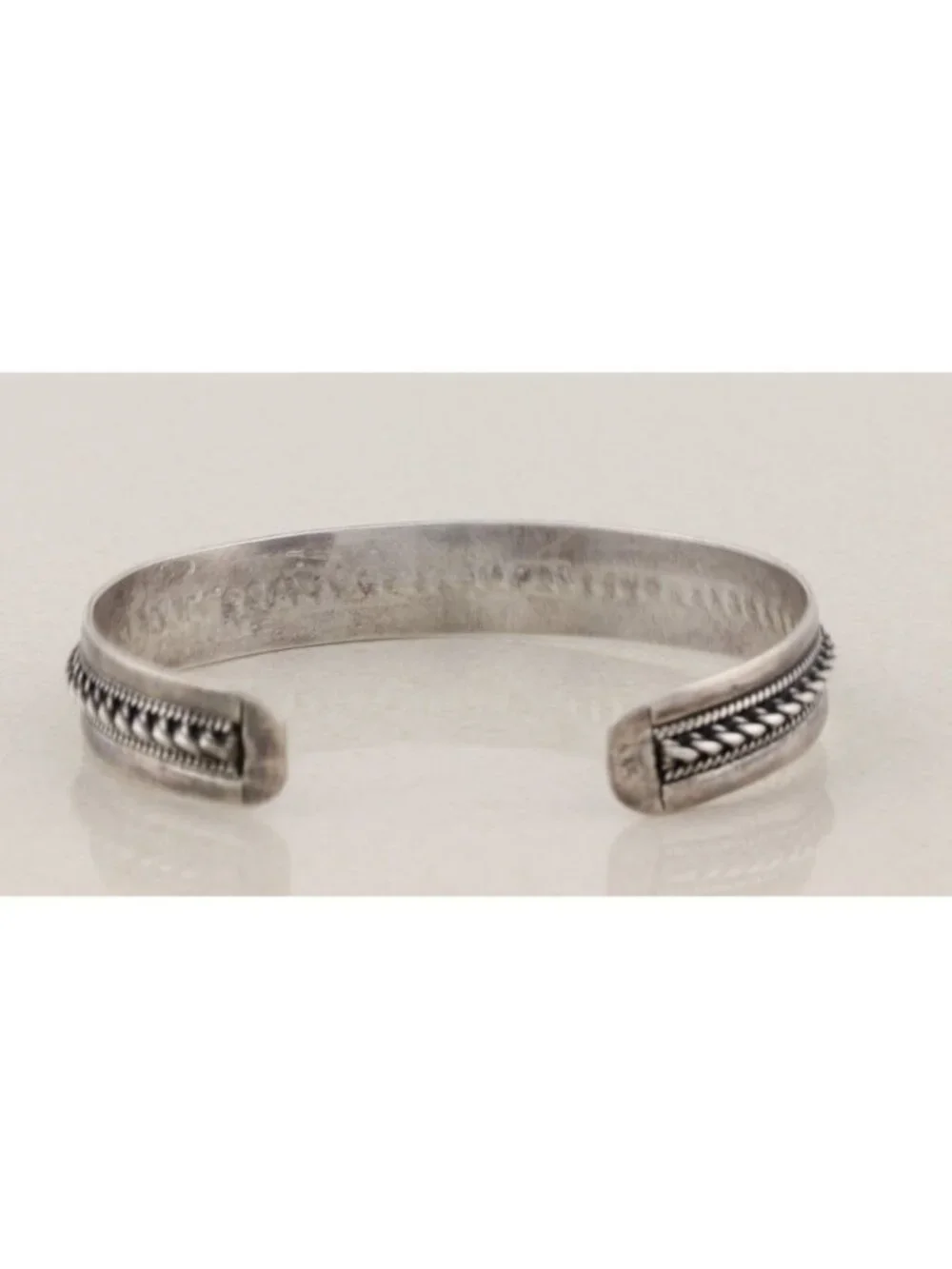 Sterling Silver Rope Pattern Cuff Bracelet Adjustable 7